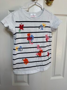 Hanna Andersson Girls' White Graphic Striped Floral Tee